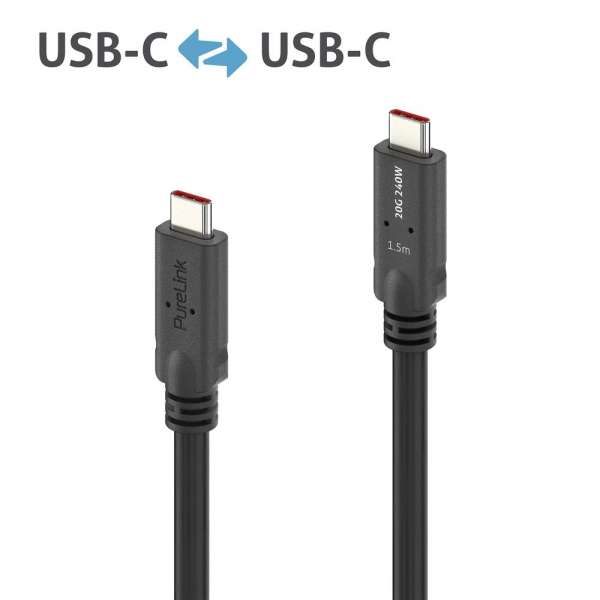 USB-C auf USB-C Kabel mit E-marker USB4 Gen2x2 20Gbps, 240W - PureInstall 1.50m