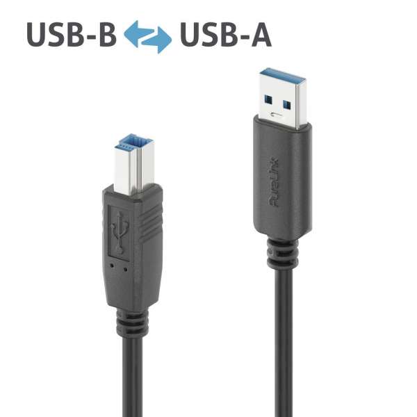USB-A auf USB-B Kabel - 3.2 Gen1, 3A/5V/15W, 5G - iSerie - schwarz - 0,50m
