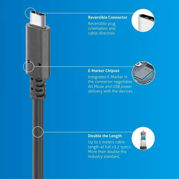 USB-C auf USB-C Kabel mit E-Marker - USB4 Gen2x2, 5A, 20Gbps - PureInstall 2,00m